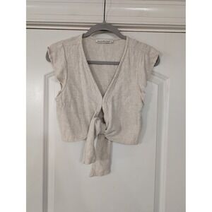 Abercrombie & Fitch Womens Tie Front Crop Top Sleeveless Beige Linen Blend Small